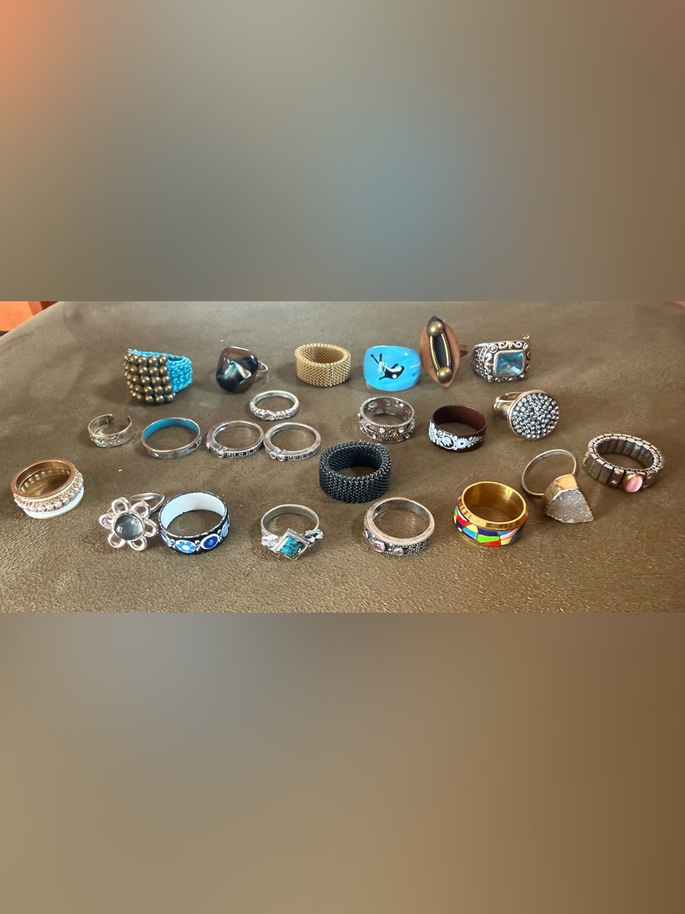 Boho Statement Ring Lot – 23 Rings, Mixed Metals & Colors, Size 6–7.5